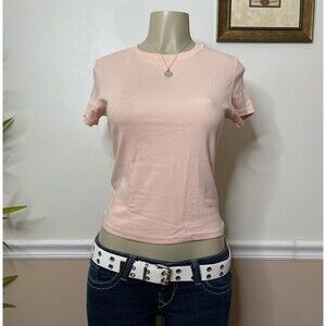 SKIMS LOGO POINTELLE CLASSIC FIT T-SHIRT TOP IN QUARTZ